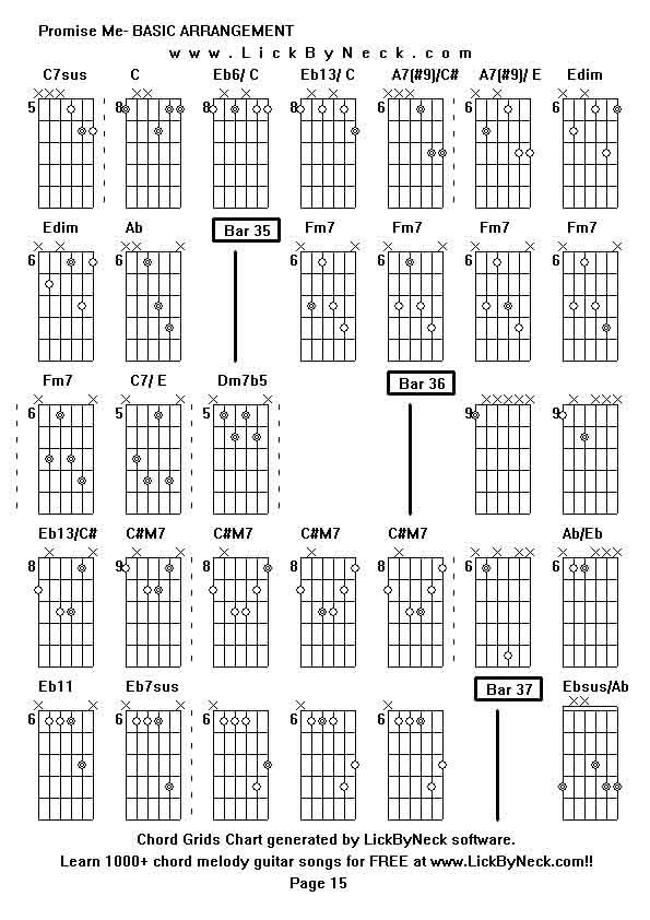 Chord Grids Chart of chord melody fingerstyle guitar song-Promise Me- BASIC ARRANGEMENT,generated by LickByNeck software.